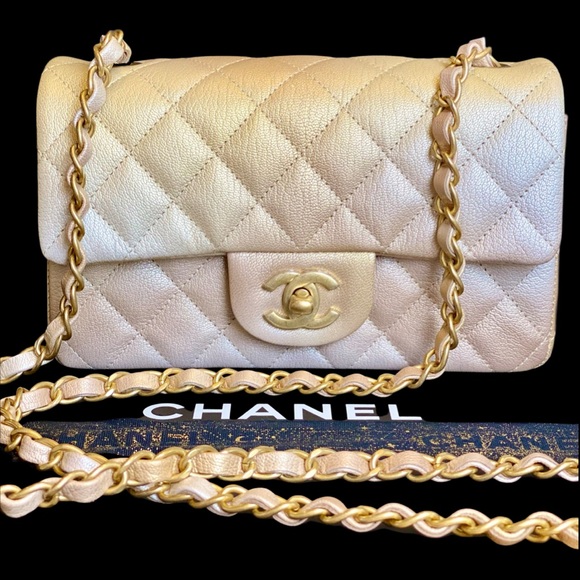 FULL SET - CHANEL Classic Flap Rectangle Mini Ombre Beige / Golden (22C) - Picture 1 of 15